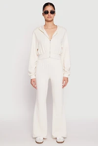 Womens Zip Front Cropped Hoodie, Beige, Size L