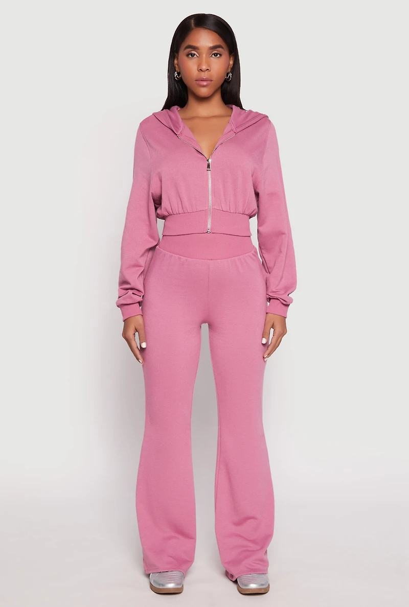 Womens Zip Front Cropped Hoodie, Pink, Size S