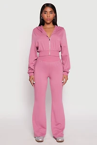 Womens Zip Front Cropped Hoodie, Pink, Size S