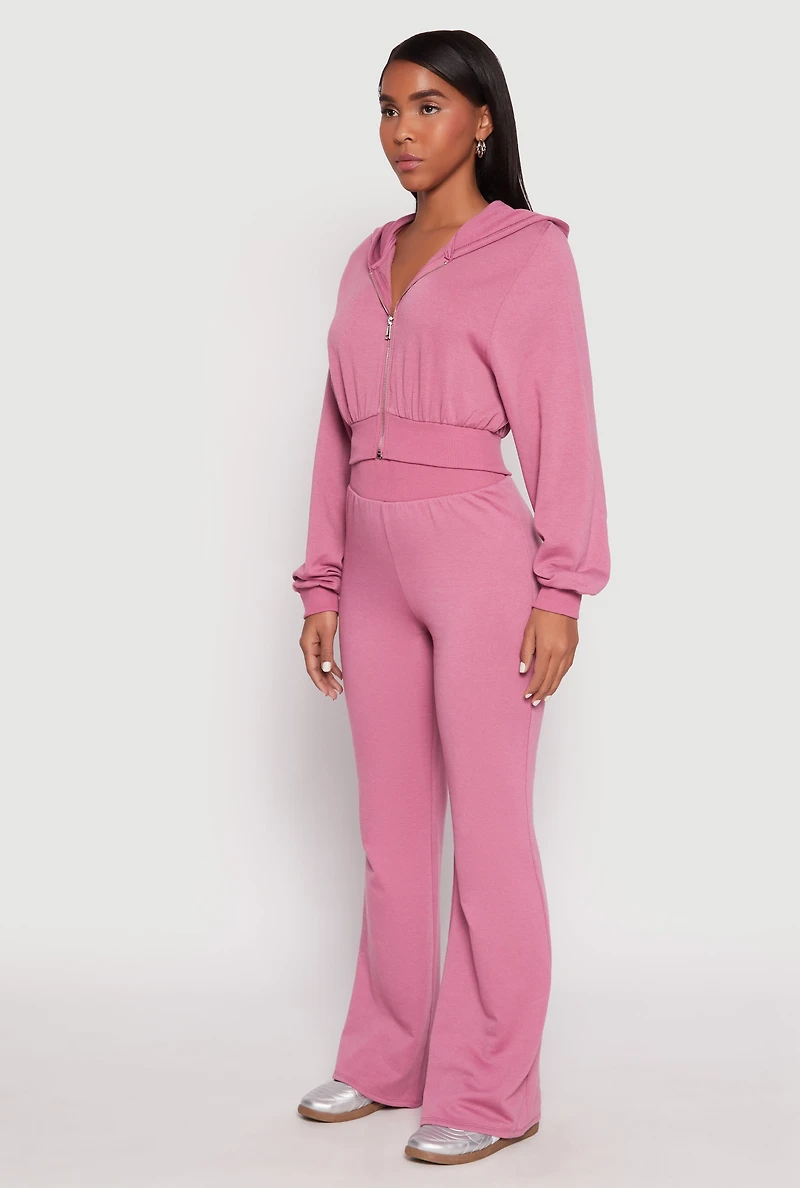 Womens Zip Front Cropped Hoodie, Pink, Size S