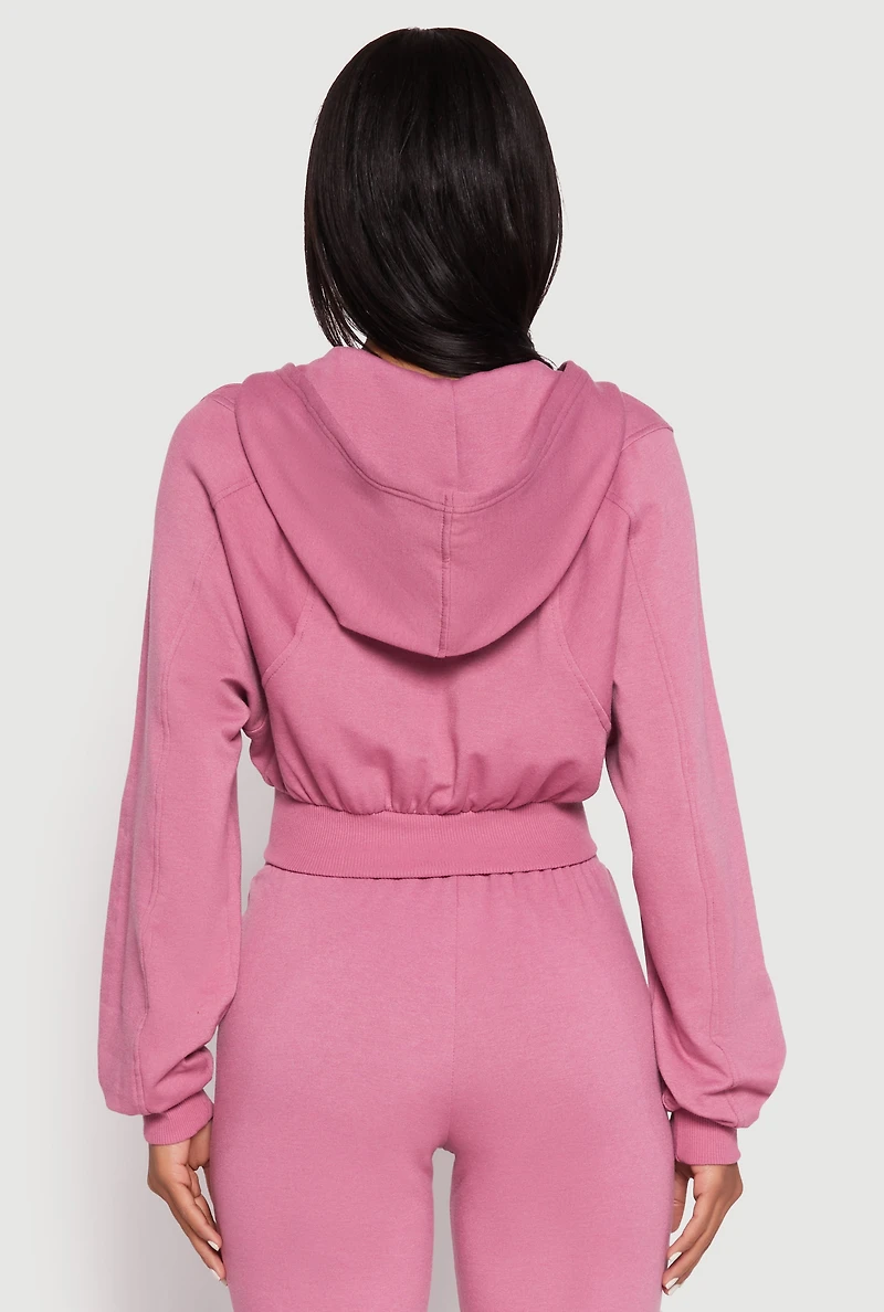 Womens Zip Front Cropped Hoodie, Pink, Size S