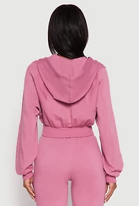 Womens Zip Front Cropped Hoodie, Pink, Size S