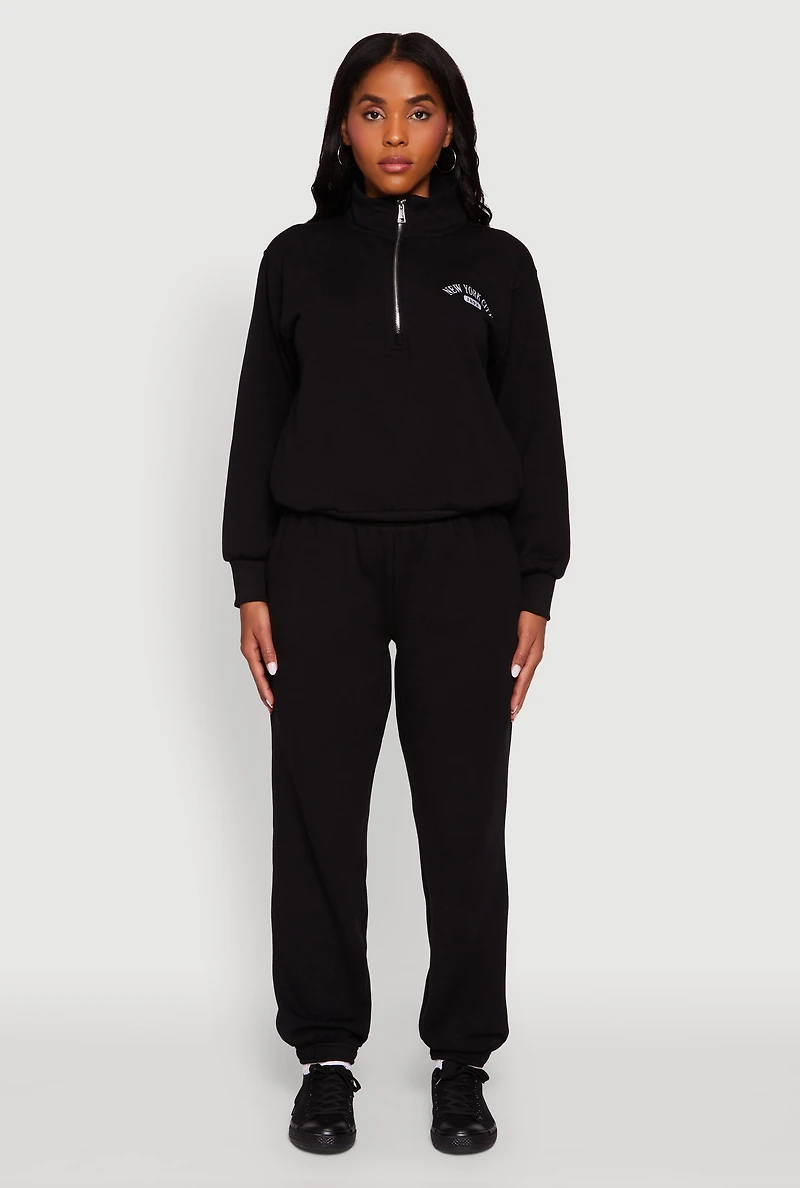 Womens High Waisted Fleece Lined Elastic Waist Joggers,