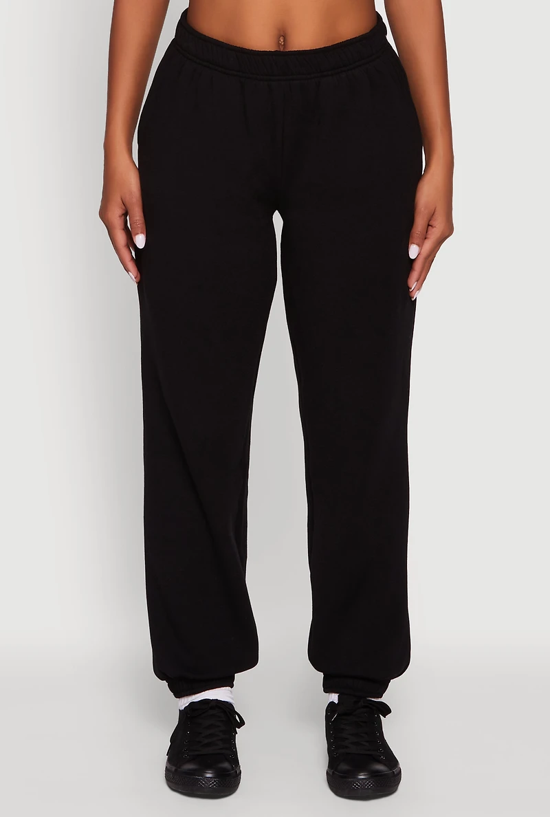 Womens High Waisted Fleece Lined Elastic Waist Joggers,