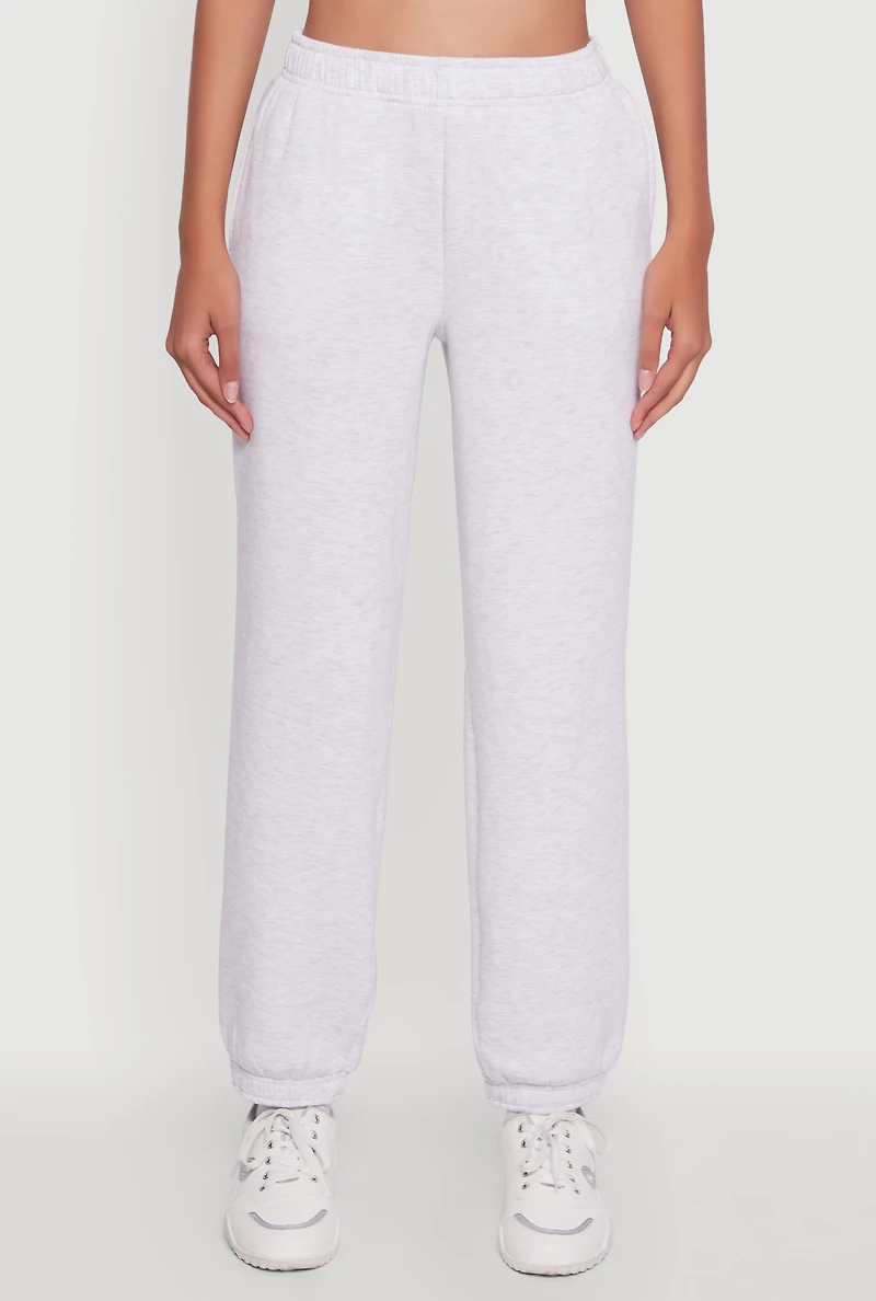 Womens High Waisted Fleece Lined Elastic Waist Joggers, Grey,