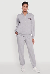 Womens High Waisted Fleece Lined Elastic Waist Joggers, Grey, Size M