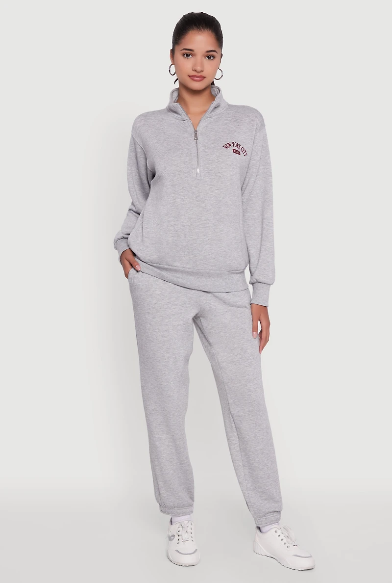 Womens High Waisted Fleece Lined Elastic Waist Joggers,