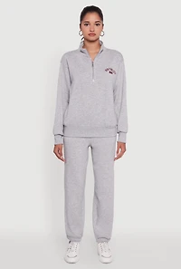 Womens High Waisted Fleece Lined Elastic Waist Joggers, Grey, Size M