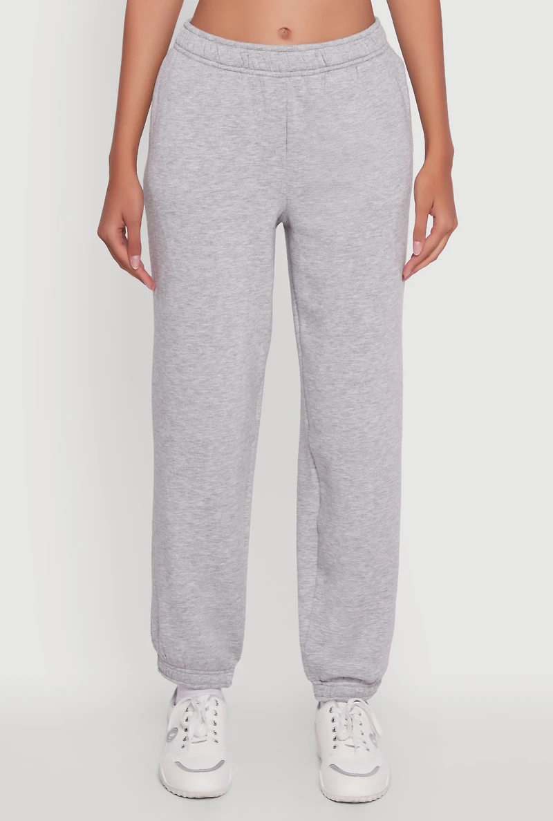 Womens High Waisted Fleece Lined Elastic Waist Joggers, Grey,