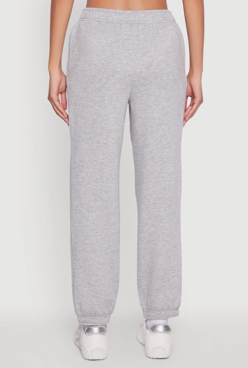 Womens High Waisted Fleece Lined Elastic Waist Joggers, Grey,