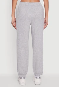 Womens High Waisted Fleece Lined Elastic Waist Joggers, Grey, Size M