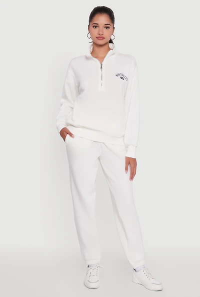 Womens High Waisted Fleece Lined Elastic Waist Joggers, White, Size L