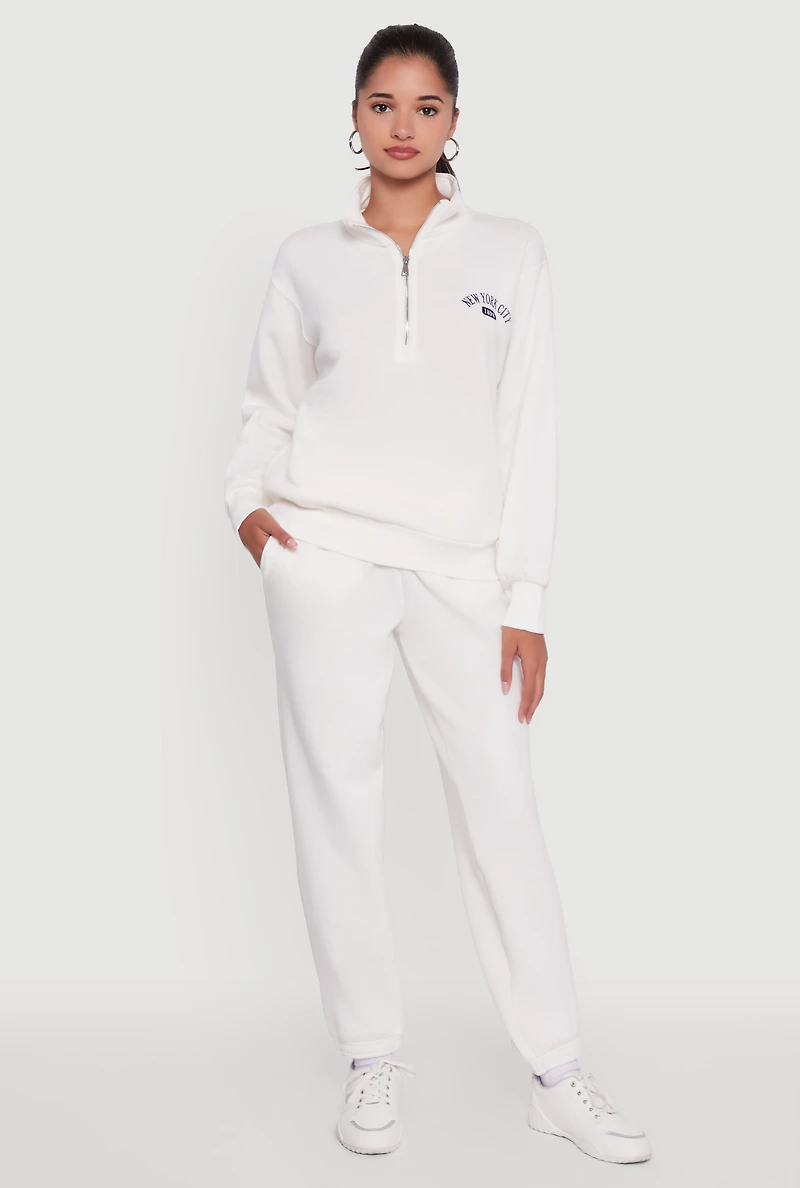 Womens High Waisted Fleece Lined Elastic Waist Joggers, White, Size L