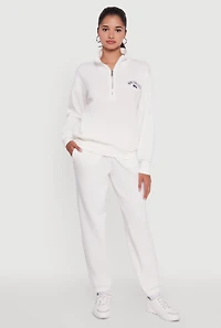 Womens High Waisted Fleece Lined Elastic Waist Joggers, White, Size L
