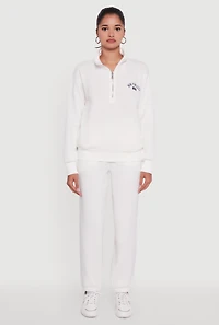 Womens High Waisted Fleece Lined Elastic Waist Joggers, White, Size L