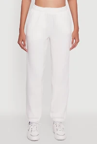 Womens High Waisted Fleece Lined Elastic Waist Joggers, White, Size L