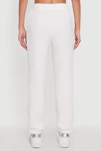 Womens High Waisted Fleece Lined Elastic Waist Joggers, White, Size L