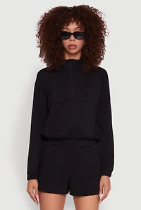 Womens Mock Neck Quarter Zip Pullover Sweatshirt,