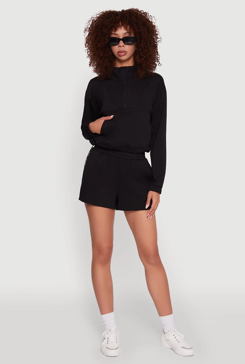 Womens Mock Neck Quarter Zip Pullover Sweatshirt, Black, Size M