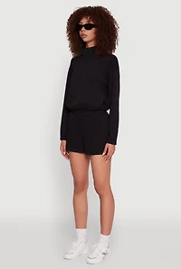 Womens Mock Neck Quarter Zip Pullover Sweatshirt, Black, Size M