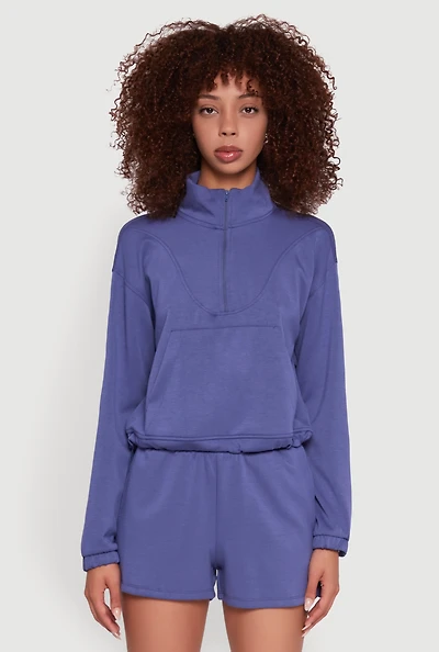 Womens Mock Neck Quarter Zip Pullover Sweatshirt, Blue,