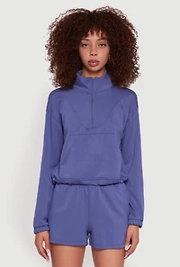 Womens Mock Neck Quarter Zip Pullover Sweatshirt, Blue,