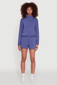 Womens Mock Neck Quarter Zip Pullover Sweatshirt, Blue,