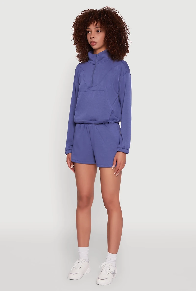 Womens Mock Neck Quarter Zip Pullover Sweatshirt, Blue, Size S