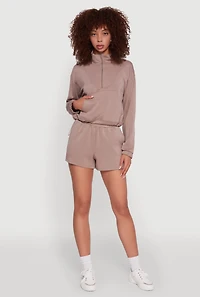Womens Mock Neck Quarter Zip Pullover Sweatshirt, Brown, Size S