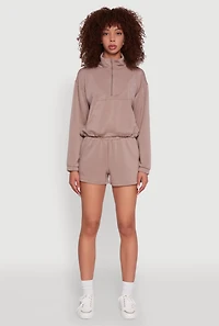 Womens Mock Neck Quarter Zip Pullover Sweatshirt, Brown, Size S