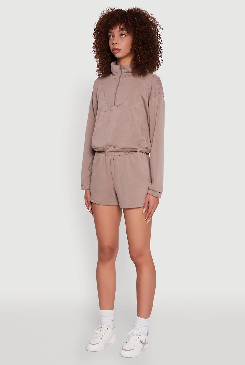 Womens Mock Neck Quarter Zip Pullover Sweatshirt, Brown, Size S