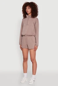 Womens Mock Neck Quarter Zip Pullover Sweatshirt, Brown, Size M