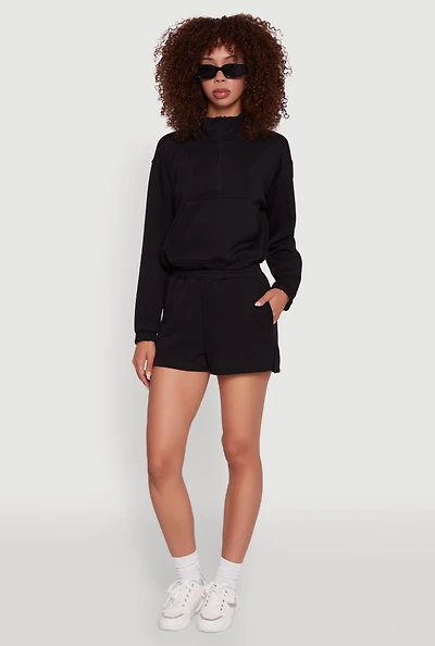 Womens Elastic Waist Side Slit Sweatshorts, Black, Size M