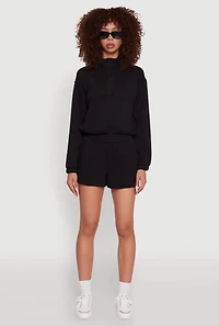 Womens Elastic Waist Side Slit Sweatshorts, Black, Size L