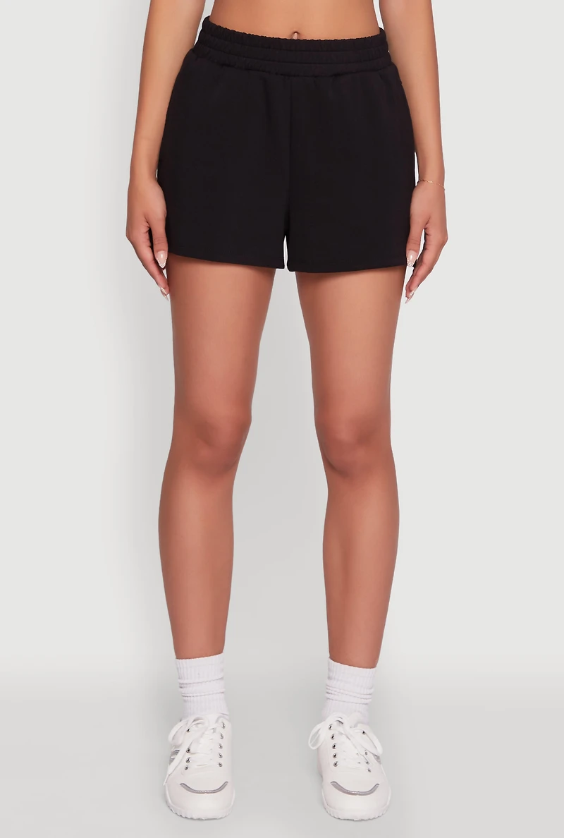 Womens Elastic Waist Side Slit Sweatshorts, Black, Size L
