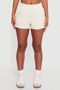 Womens Elastic Waist Side Slit Sweatshorts, Khaki, Size L