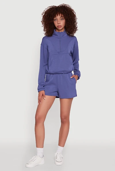 Womens Elastic Waist Side Slit Sweatshorts, Blue, Size L