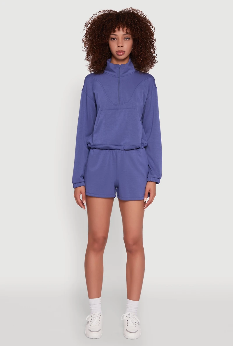 Womens Elastic Waist Side Slit Sweatshorts, Blue, Size L