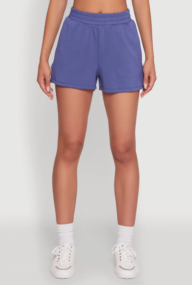 Womens Elastic Waist Side Slit Sweatshorts, Blue, Size L