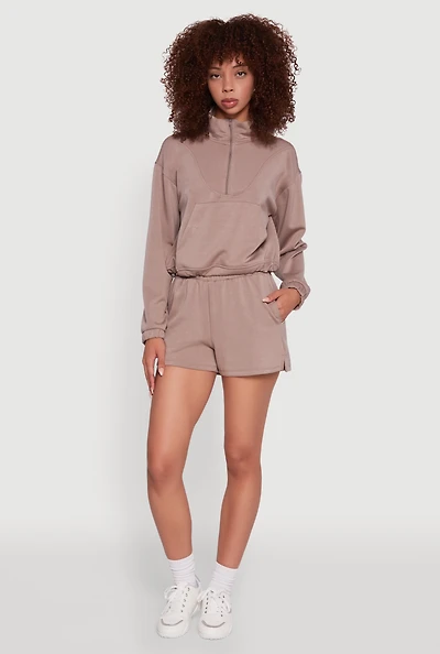 Womens Elastic Waist Side Slit Sweatshorts, Brown, Size S