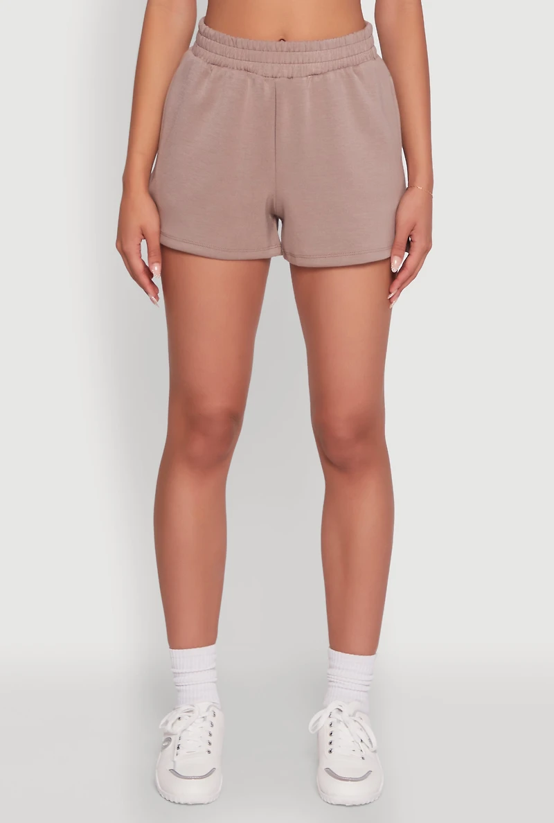 Womens Elastic Waist Side Slit Sweatshorts, Brown, Size S