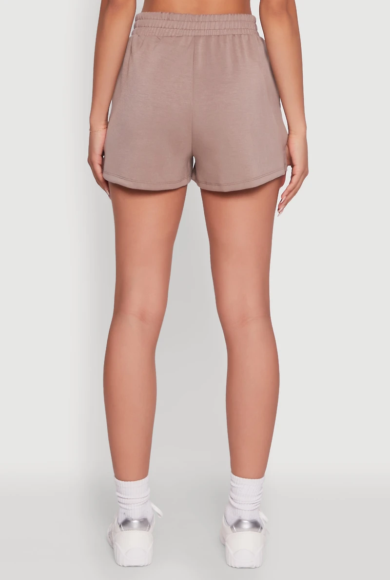 Womens Elastic Waist Side Slit Sweatshorts, Brown, Size S