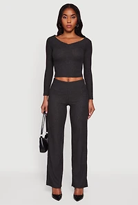 Ribbed Knit Long Sleeve Off The Shoulder Crop Top