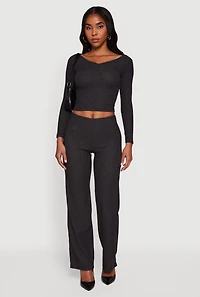 Ribbed Knit Long Sleeve Off The Shoulder Crop Top