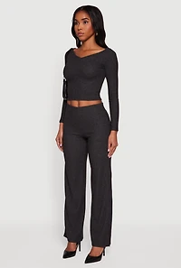 Ribbed Knit Long Sleeve Off The Shoulder Crop Top