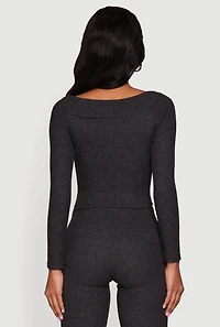 Ribbed Knit Long Sleeve Off The Shoulder Crop Top