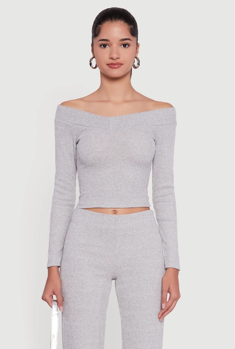 Ribbed Knit Long Sleeve Crop Top
