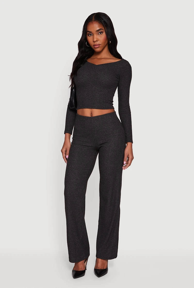 Ribbed Knit Straight Leg Pull On Pants