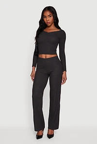 Ribbed Knit Straight Leg Pull On Pants