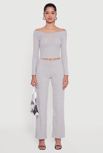 Ribbed Knit Straight Leg Pull On Pants